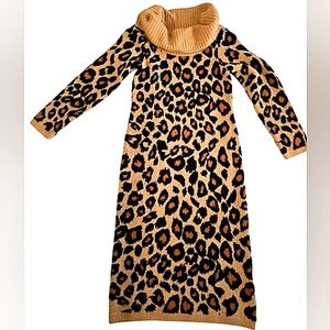 Size S,Midnight Velvet, leopard, cowl neck, heavy knit midi sweater dress